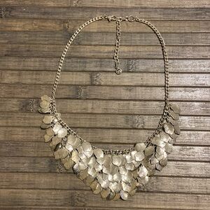 C 1946 Silver Tone Multilayer Leaf Bib Necklace Adjustable Length